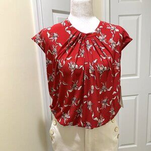 NWT Liz Claiborne Red Pattern Blouse Women Size L Short Sleeves Wrinkle Free